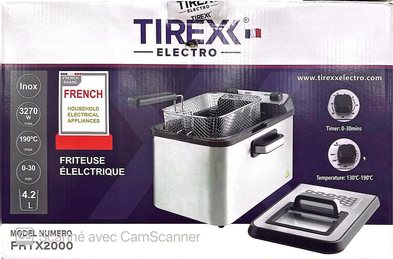 FRITEUSE TIREX FRTX2000 3270W 4,2LITRES – Image 2