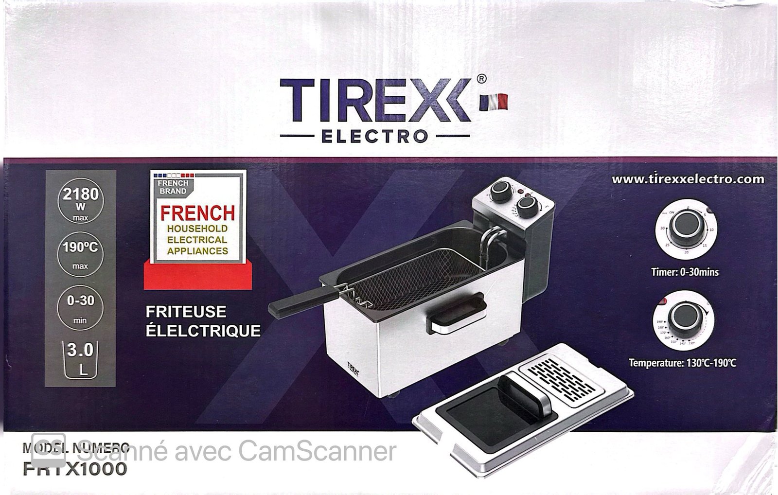 FRITEUSE TIREX FRTX1000 2180W 3LITRES – Image 2